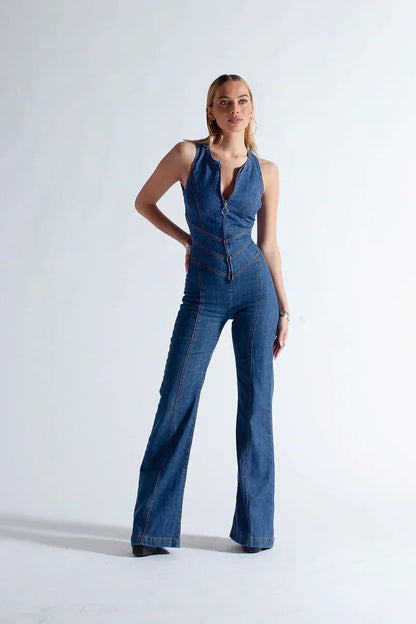 Heartflare Denim Jumpsuit