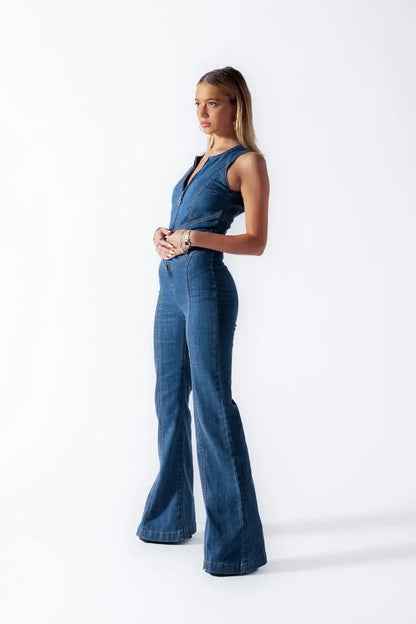 Heartflare Denim Jumpsuit