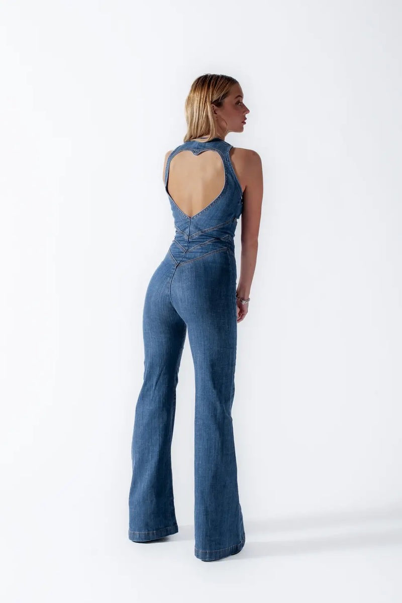 Heartflare Denim Jumpsuit