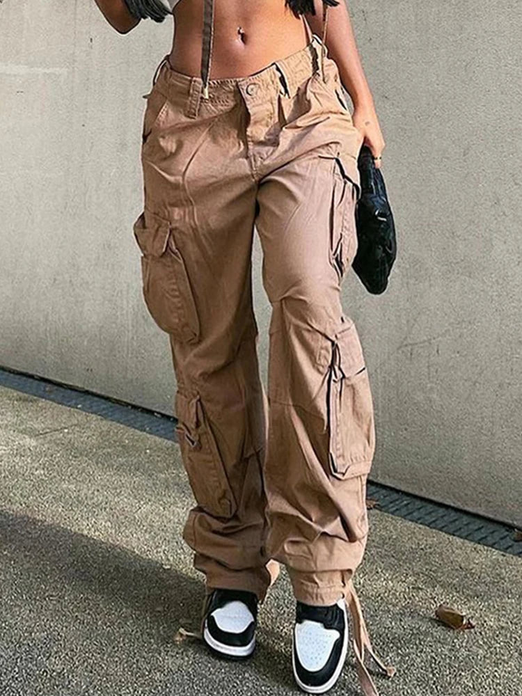 Vintage Y2k Cargo Vrouwen Broek 90S Streetwear Esthetiek Vakantie Casual Mode Vrouwelijke Kleding Hoge Taille Broek Overalls