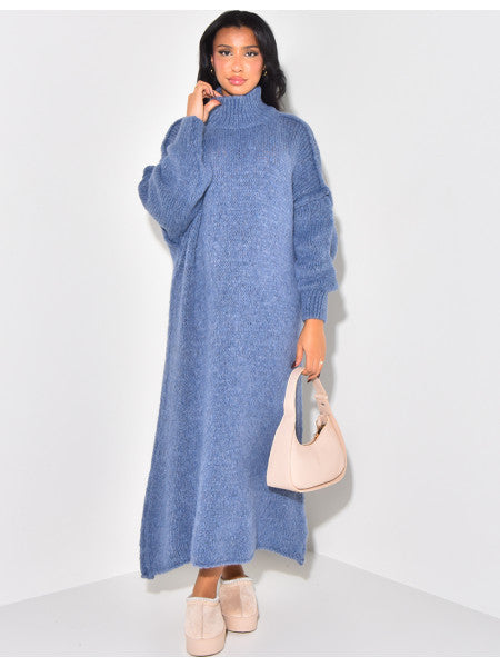 Oversized wool high neck sweater dress