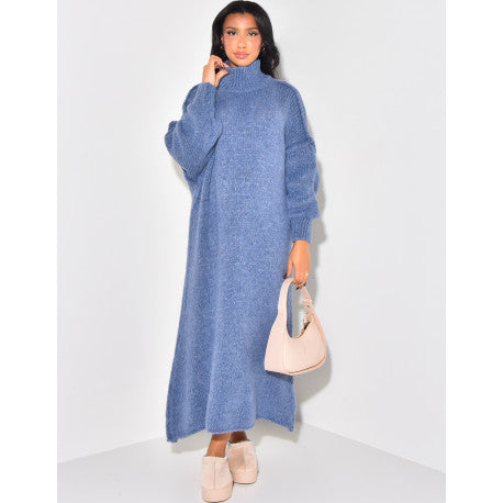 Oversized wool high neck sweater dress